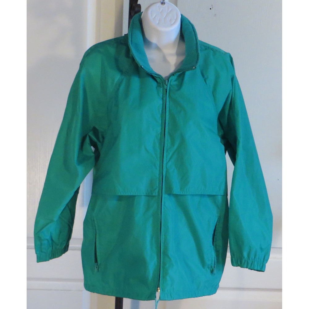 Womans Eddie Bauer Full Zip Nylon Jacket Vented Blue Green Hood Size Med